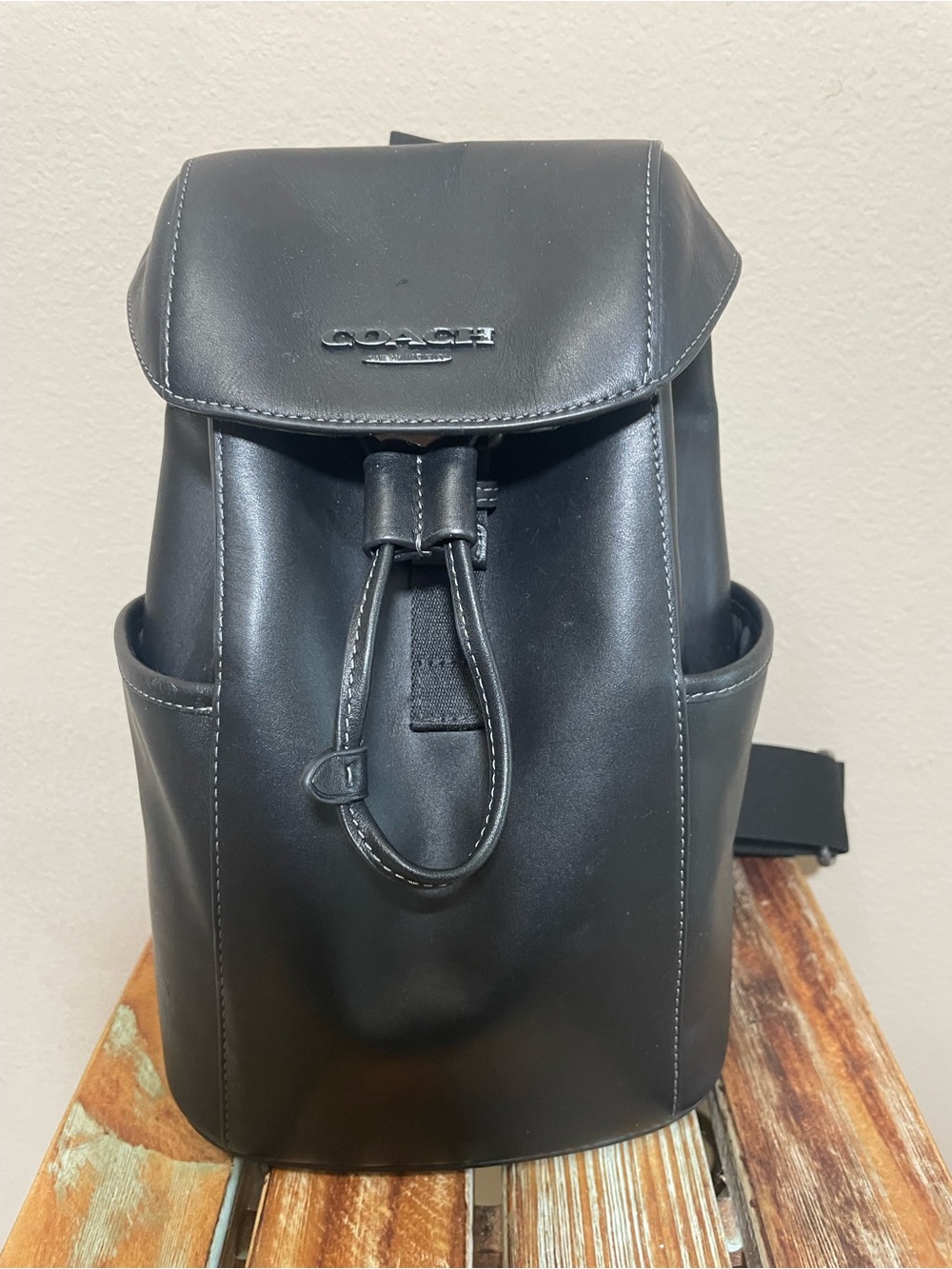 Coach Racer Pack Black Leather Sling Bag Backpack CU111